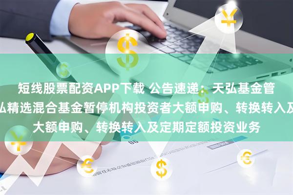 短线股票配资APP下载 公告速递:天弘基金管理有限公司关于天弘精选混合基金暂停机构投资者大额申购、转换转入及定期定额投资业务